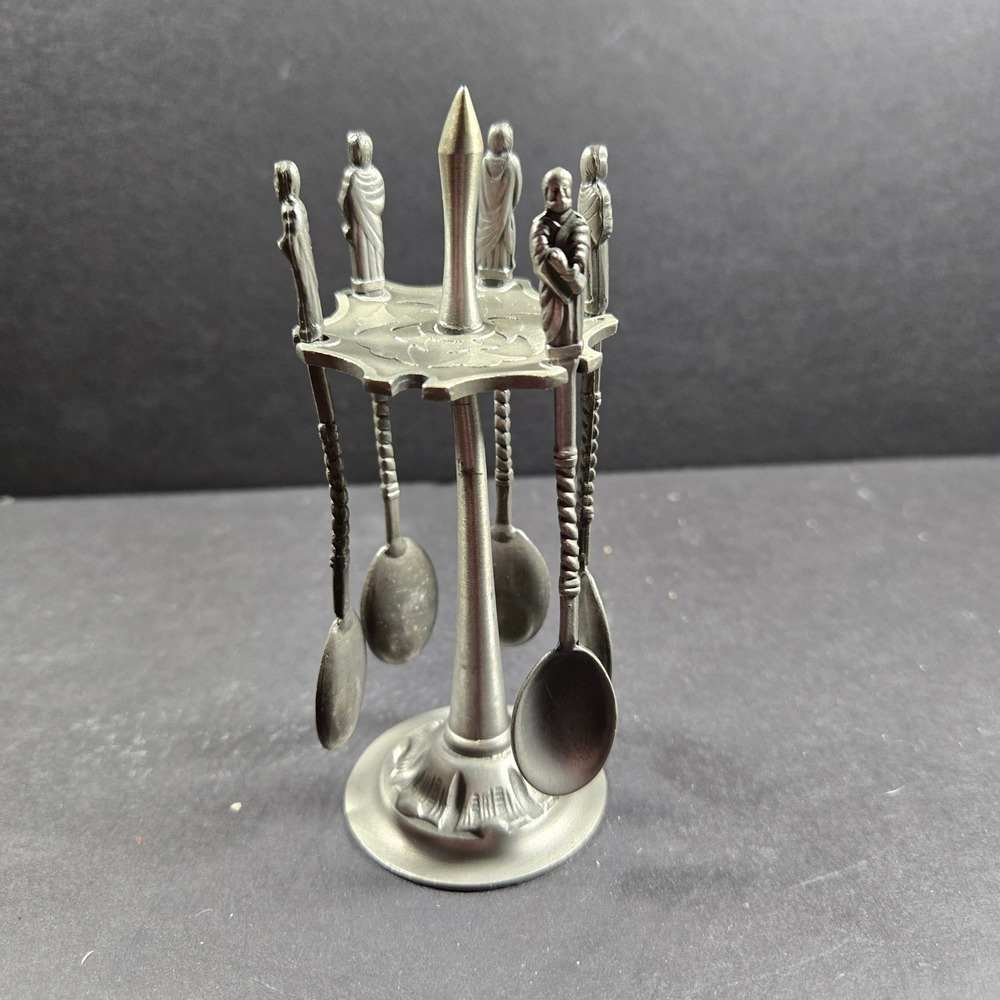 Artil Utrecht Pewter Apostle Spoon Set Silver Gray Vintage Dutch Stand